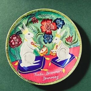 NWT Anthropologie Emily Maude 12 Days Christmas  12 Drummers Dessert Plate
